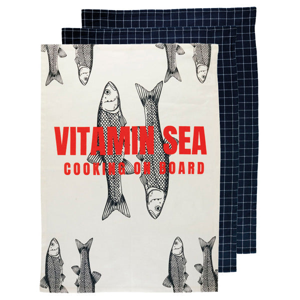 MB Vitamin Sea viskestykke 3 stk 70x50 cm - Hvid og blå